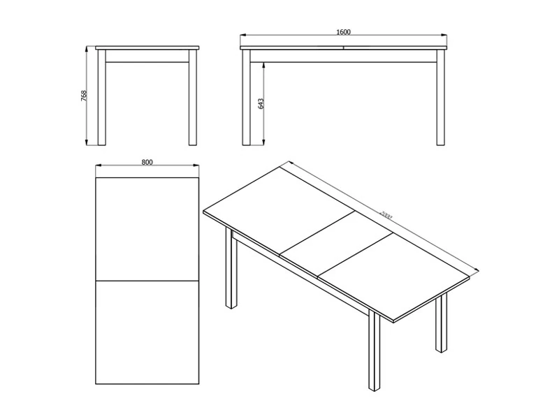 ESSEX TAFEL 160 X 80 X 77 CM