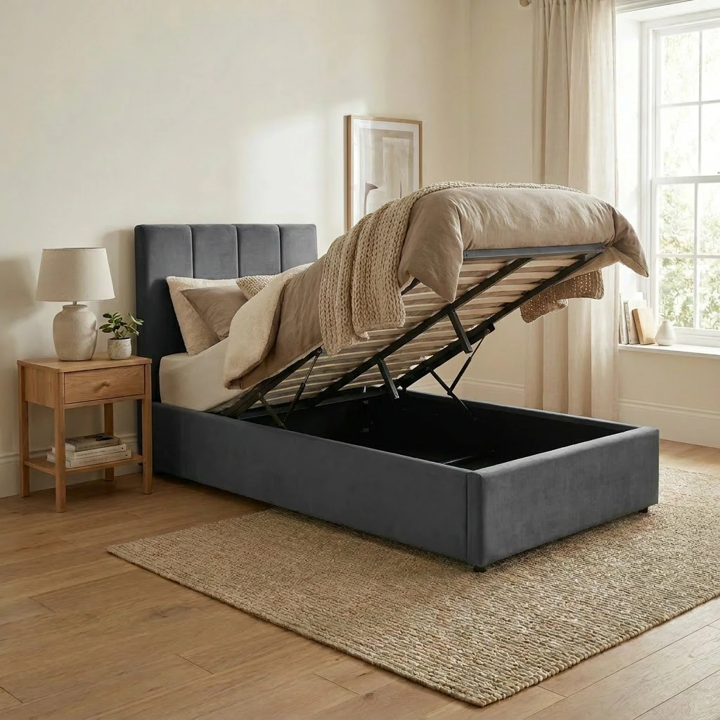 DUBAI 1-PERSOONS BED - OTTOMAN 90 X 200 CM- UKFR - GRIJS