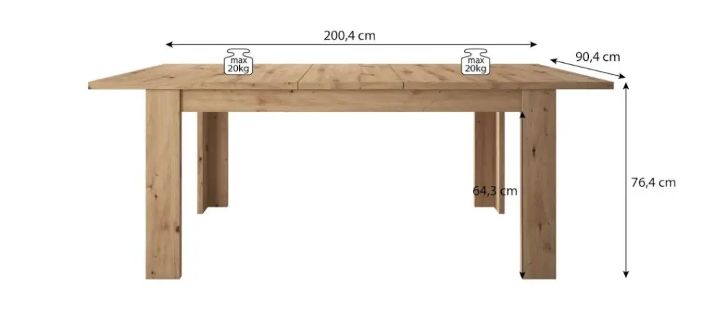 TAFEL BODO 160,5/200,5 X 90,5 X 76,5 CM