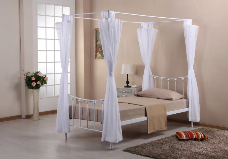 AMORE SINGLE CANOPY BED - 90/200 CM - WHITE