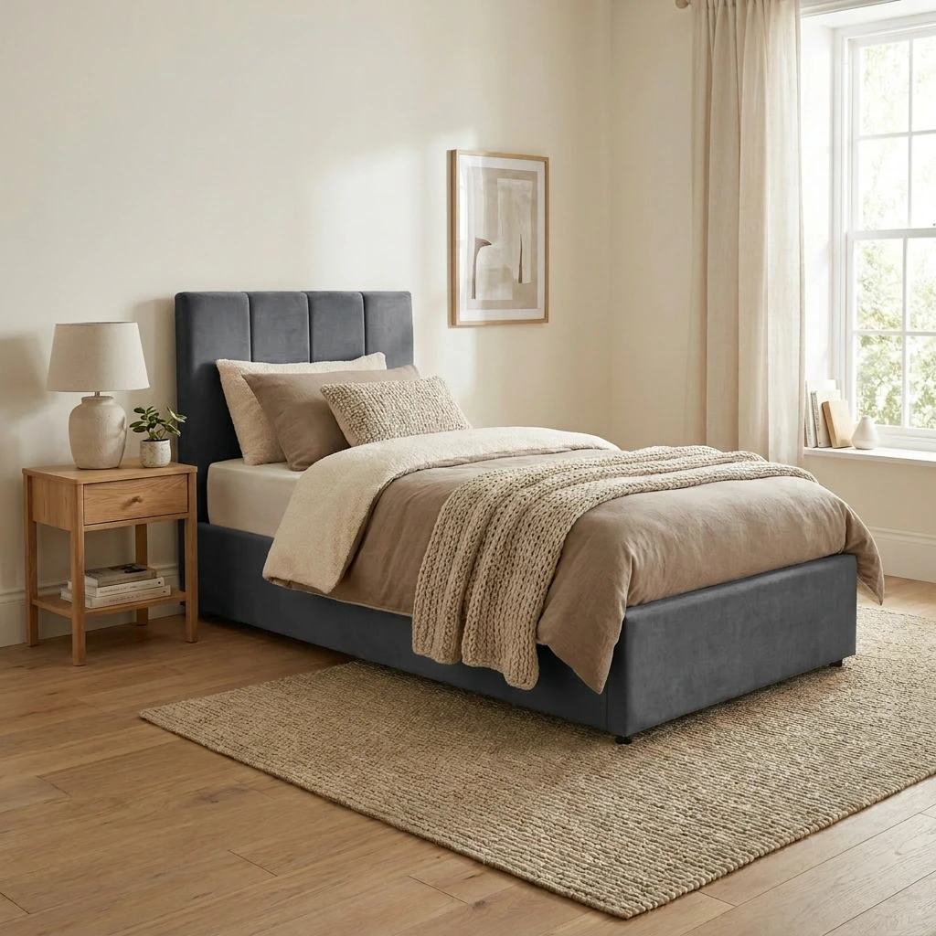 DUBAI 1-PERSOONS BED - OTTOMAN 90 X 200 CM- UKFR - GRIJS