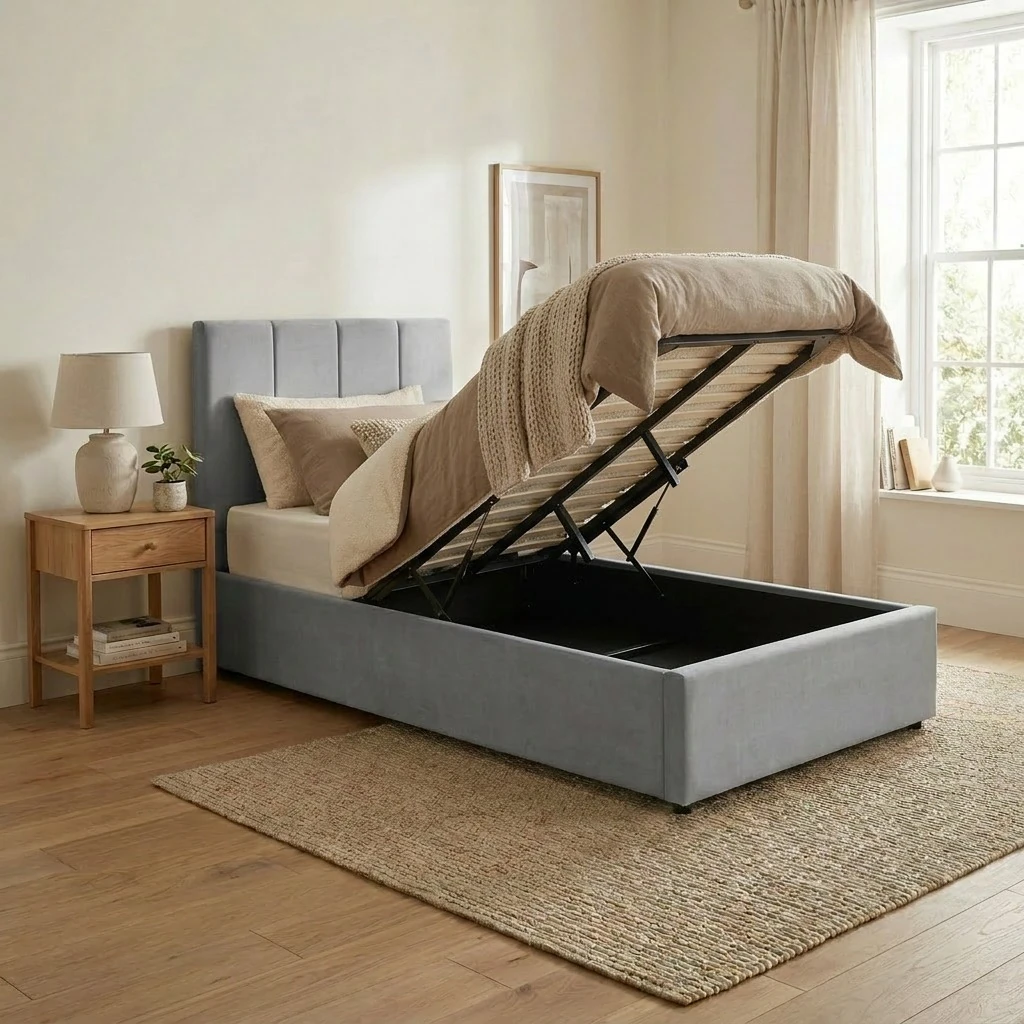 DUBAI 1-PERSOONS BED - OTTOMAN 90 X 200 CM- UKFR - LICHTGRIJS
