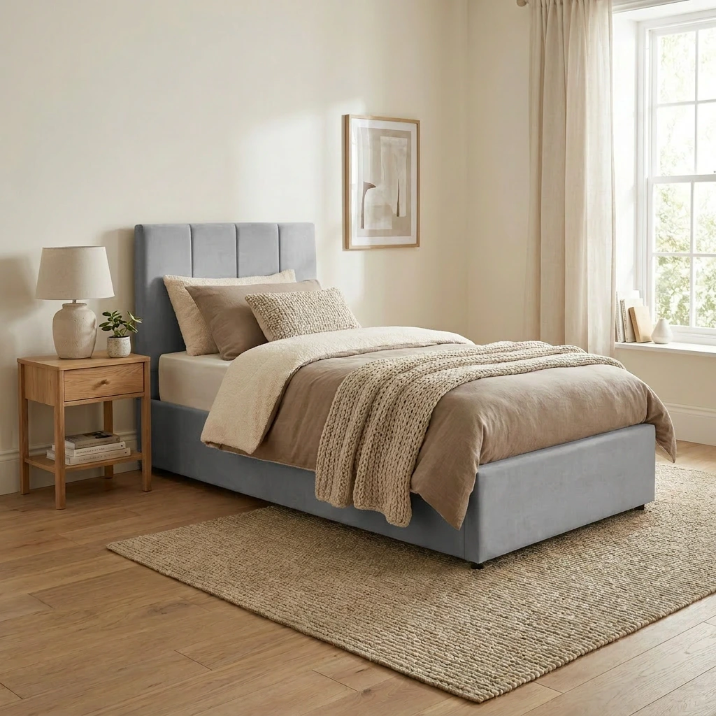 DUBAI LIT 1 PERSONNE KS. - OTTOMAN 120 X 200 CM- UKFR - GRIS CLAIR