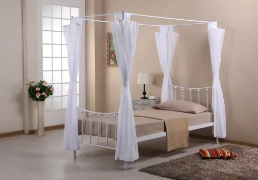[AE-900/W] AMORE SINGLE CANOPY BED - 90/200 CM - WHITE