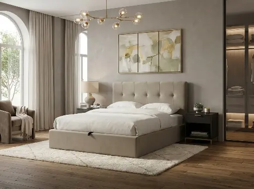 [CO-902/4-BEI] CAÏRO DOUBLE BED - OTTOMAN 180 X 200 CM UKFR - BEIGE
