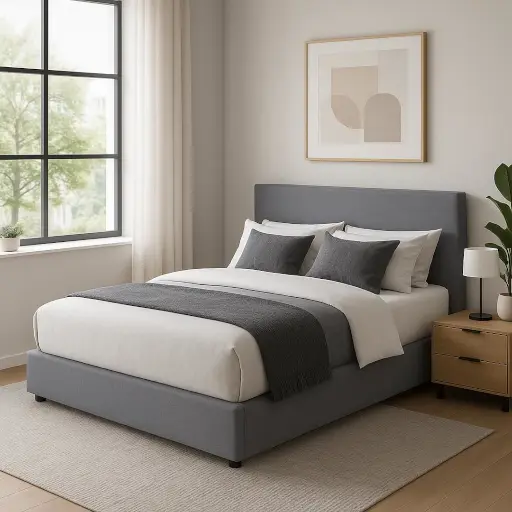 [QI-902 GR] QINA  2 PERSOONS BED - OTTOMAN 140 X 200 CM - CAFR - GRIJS 