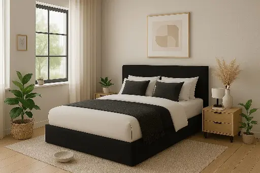 [QI-902/3 BL] QINA DOUBLE BED - OTTOMAN 160 X 200 CM - CAFR - BLACK 