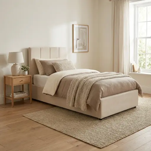 [DU-901 BEI] DUBAI 1-PERSOONS BED KS. - OTTOMAN 120 X 200 CM- UKFR - BEIGE 