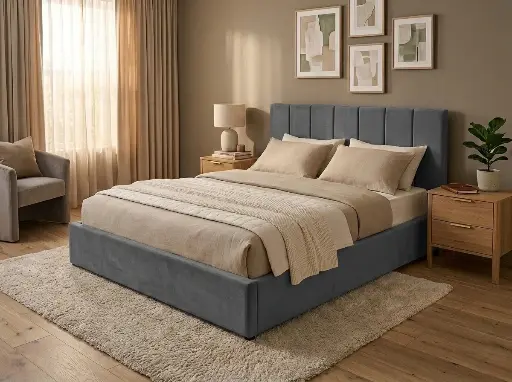 [DU-902/3 GR] DUBAI 2-PERSOONS BED KS. - OTTOMAN 160 X 200 CM- UKFR - GRIJS