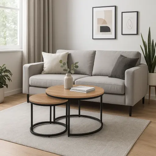 [CT-2253-OAK] POLARIS TABLE DE SALON CHÊNE  (Ø 69 + Ø 52cm)