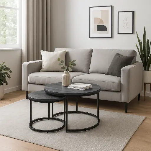 [CT-2253-GREY] POLARIS COFFEE TABLE DARK GREY  (Ø 69 + Ø 52cm)