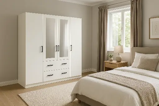 [TR-WR4D WH 2D 2M 200] TORBA WARDROBE - 200 X 52 X 184 CM 4-DOORS