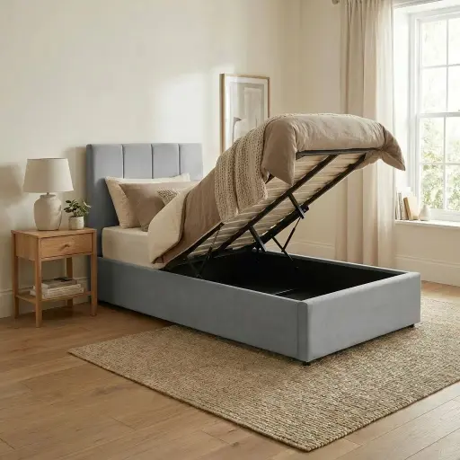 [DU-900 LGR] DUBAI 1-PERSOONS BED - OTTOMAN 90 X 200 CM- UKFR - LICHTGRIJS